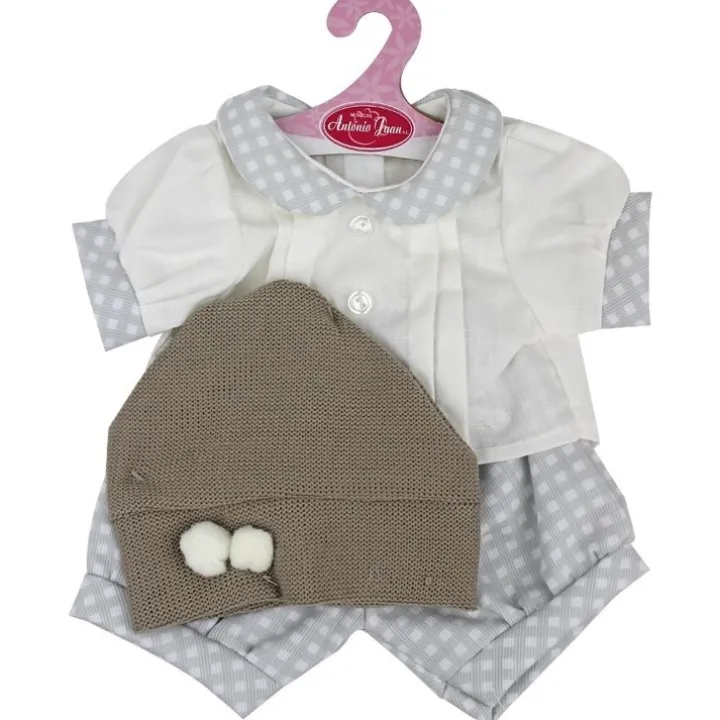 Tenue de poupée Antonio Juan 40-42 cm - Tenue beige avec carrés blancs et chapeau