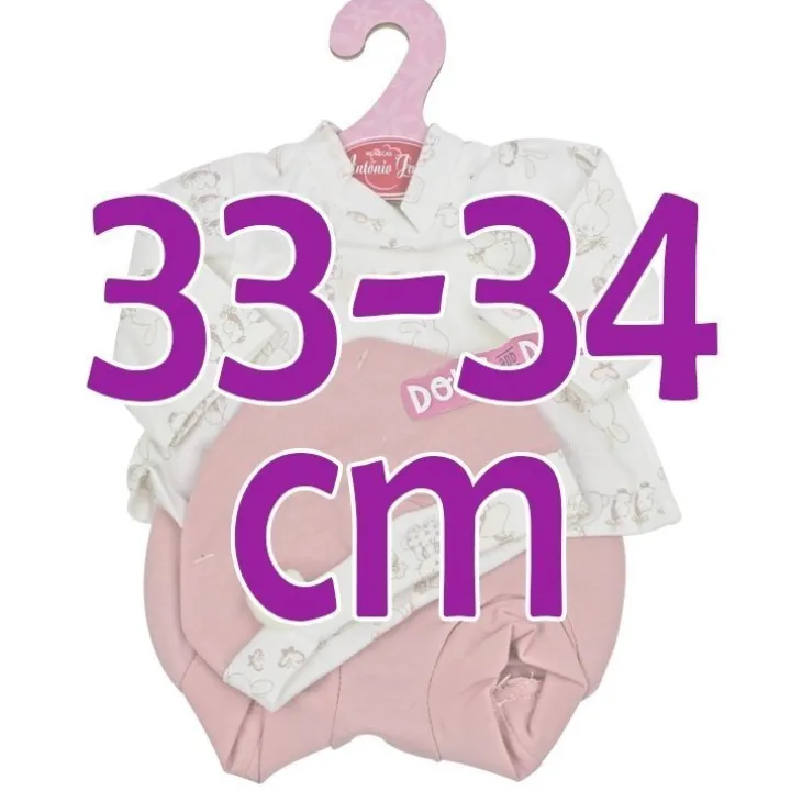 Tenue de poupée Antonio Juan 33-34 cm - Tenue imprimée lapin rose avec chapeau