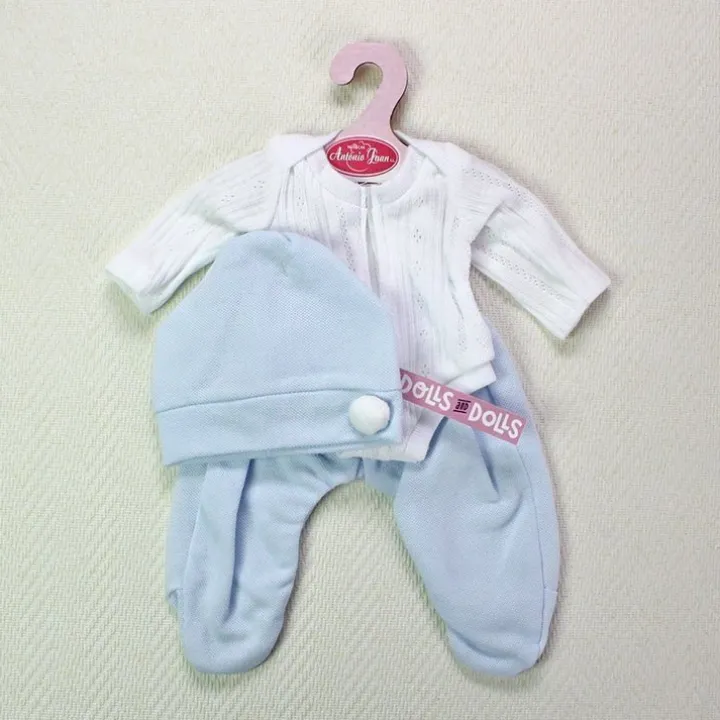 Tenue de poupée Antonio Juan 33-34 cm - Body manches longues, leggings et chapeau - bleu-blanc