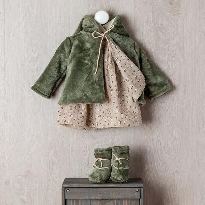Tenue de poupée Así 57 cm - Ensemble trenca vert avec robe florale verte pour poupée Pepa
