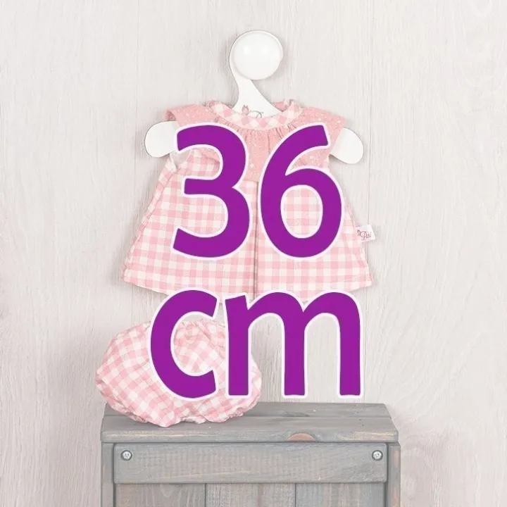 Tenue de poupée Así 36 cm - Robe rose à carreaux avec pololo et col en mousseline rose pour poupée Guille