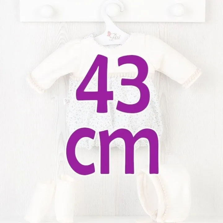 Tenue de poupée Así 43 cm - Tenue beige et imprimé fleurs bleues avec chapeau et chaussons pour Pablo