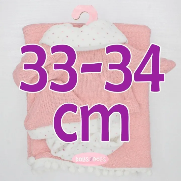 Tenue pour poupée Antonio Juan 33-34 cm - Ensemble rose à pois avec écharpe, bonnet et châle