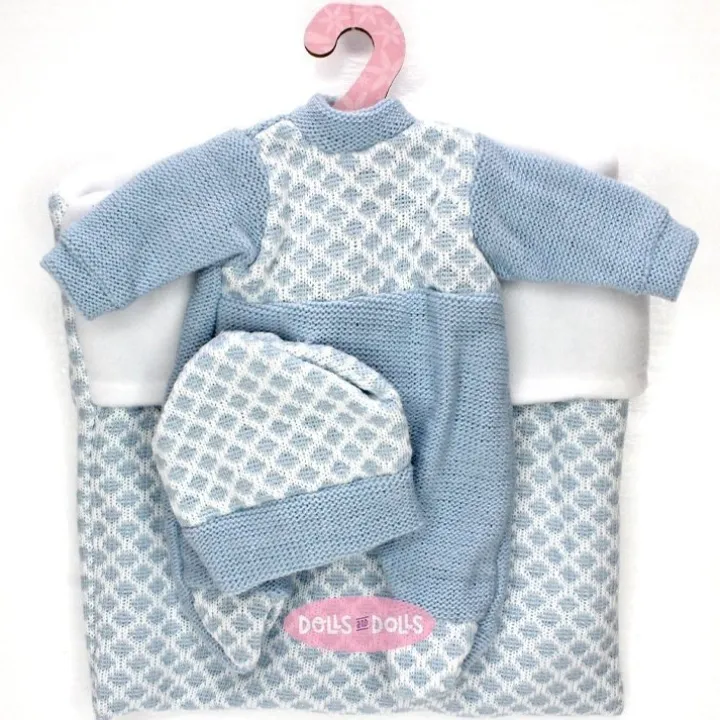 Tenue pour poupée Antonio Juan 26-27 cm - Barboteuse en tricot bleu clair et blanc avec bonnet et veste