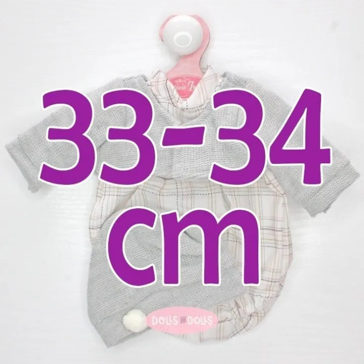 Tenue pour poupée Antonio Juan 33-34 cm - Barboteuse à carreaux blancs avec veste et bonnet