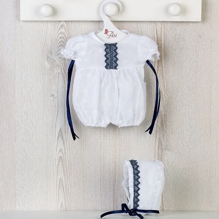 Tenue pour poupée Así 36 cm - Barboteuse Plumeti avec rouleau bleu marine pour Koke