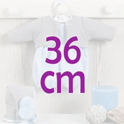 Tenue pour poupée Así 36 cm - Barboteuse bleue avec veste grise ajourée pour Koke