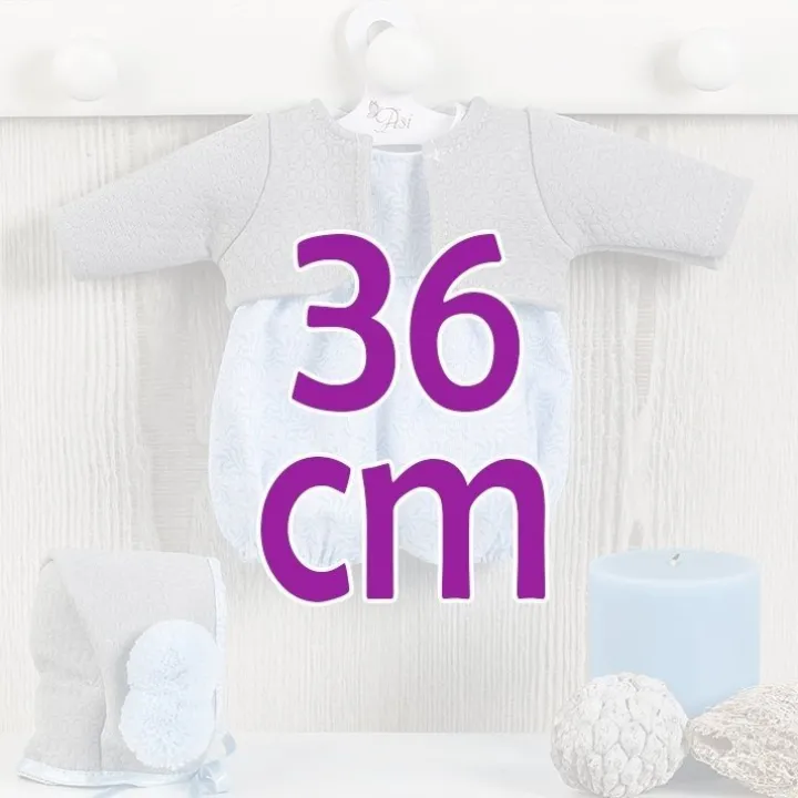 Tenue pour poupée Así 36 cm - Barboteuse bleue avec veste grise ajourée pour Koke