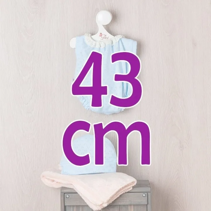 Tenue pour poupée Así 43 cm - Body et bonnet en tricot bleu avec couverture beige pour poupée Pablo