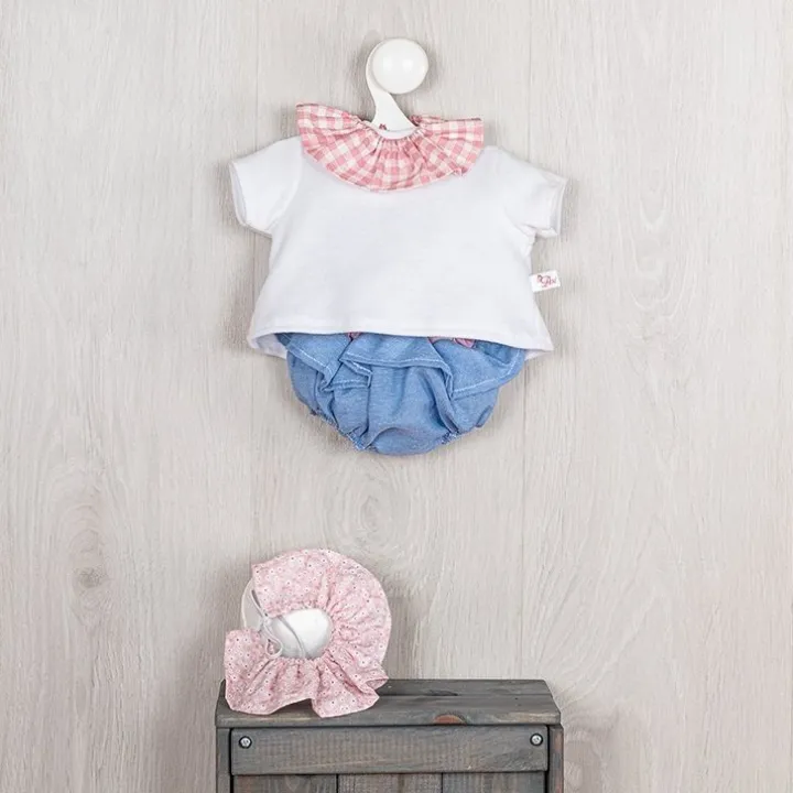 Tenue pour poupée Así 36 cm - Ensemble pololo en jean et t-shirt à col rose pour poupée Koke