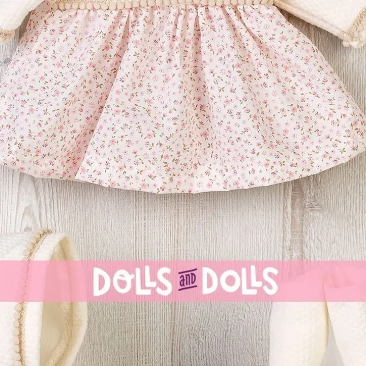 Tenue pour poupée Así 43 cm - Robe beige imprimée de fleurs roses avec chapeau et chaussons pour María