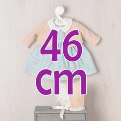 Tenue pour poupée Así 46 cm - Robe bleue avec fleurs orange et veste beige pour poupée Leo