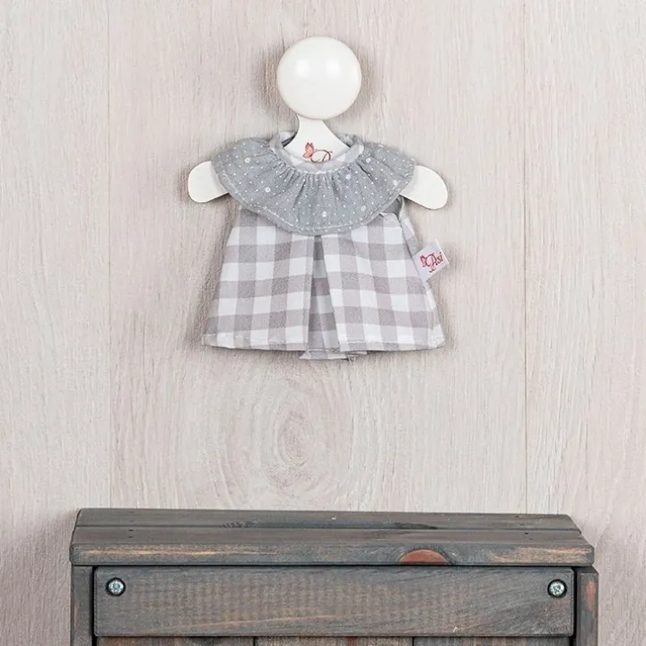Tenue pour poupée Así 20 cm - Robe à carreaux gris avec encolure en mousseline grise pour poupée Bomboncín