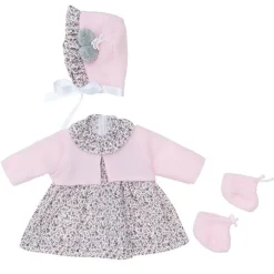 Tenue pour poupée Así 46 cm - Robe à fleurs grise avec veste rose avec chapeau et bottines pour Leo