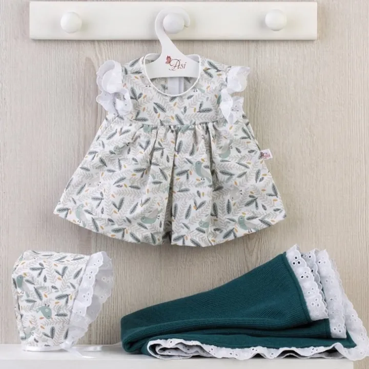 Tenue pour poupée Así 43 cm - Robe oiseaux avec couverture bleue pour poupée María
