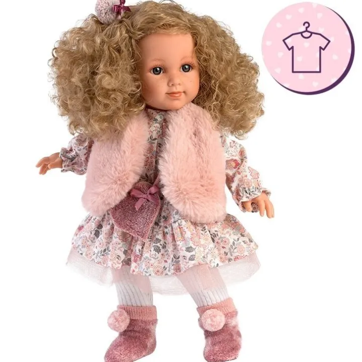 Vêtements pour poupées Llorens 35 cm - Robe fleurie avec gilet, sac, bas, chaussettes et pompon