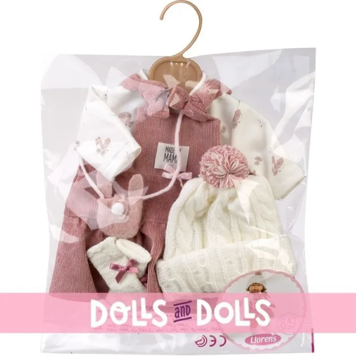 Vêtements pour poupées Llorens 42 cm - Robe de cygnes rose pâle avec chapeau, sac et chaussettes