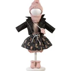 Vêtements pour poupées Llorens 40 cm - Robe en renard noir avec écharpe, sac et chaussettes roses