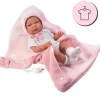 Vêtements pour poupées Llorens 40 cm - Tenue blanche avec chapeau, chaussettes et couverture rose