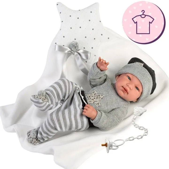 Vêtements pour poupées Llorens 43 cm - Ensemble étoile grise avec bonnet et châle